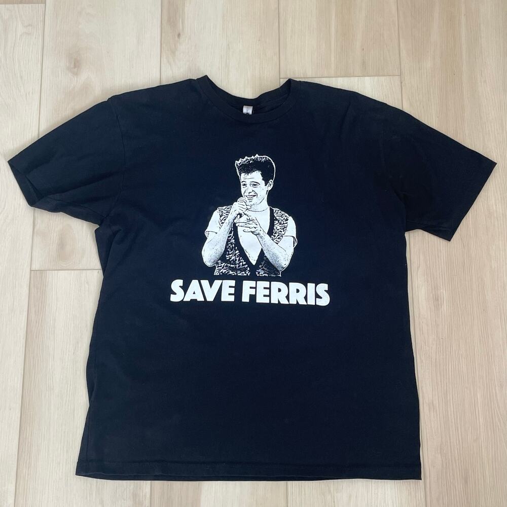 Save Ferris Bueller's Day Off Movie Graphic T-Shirt L 80's Theme Black & White